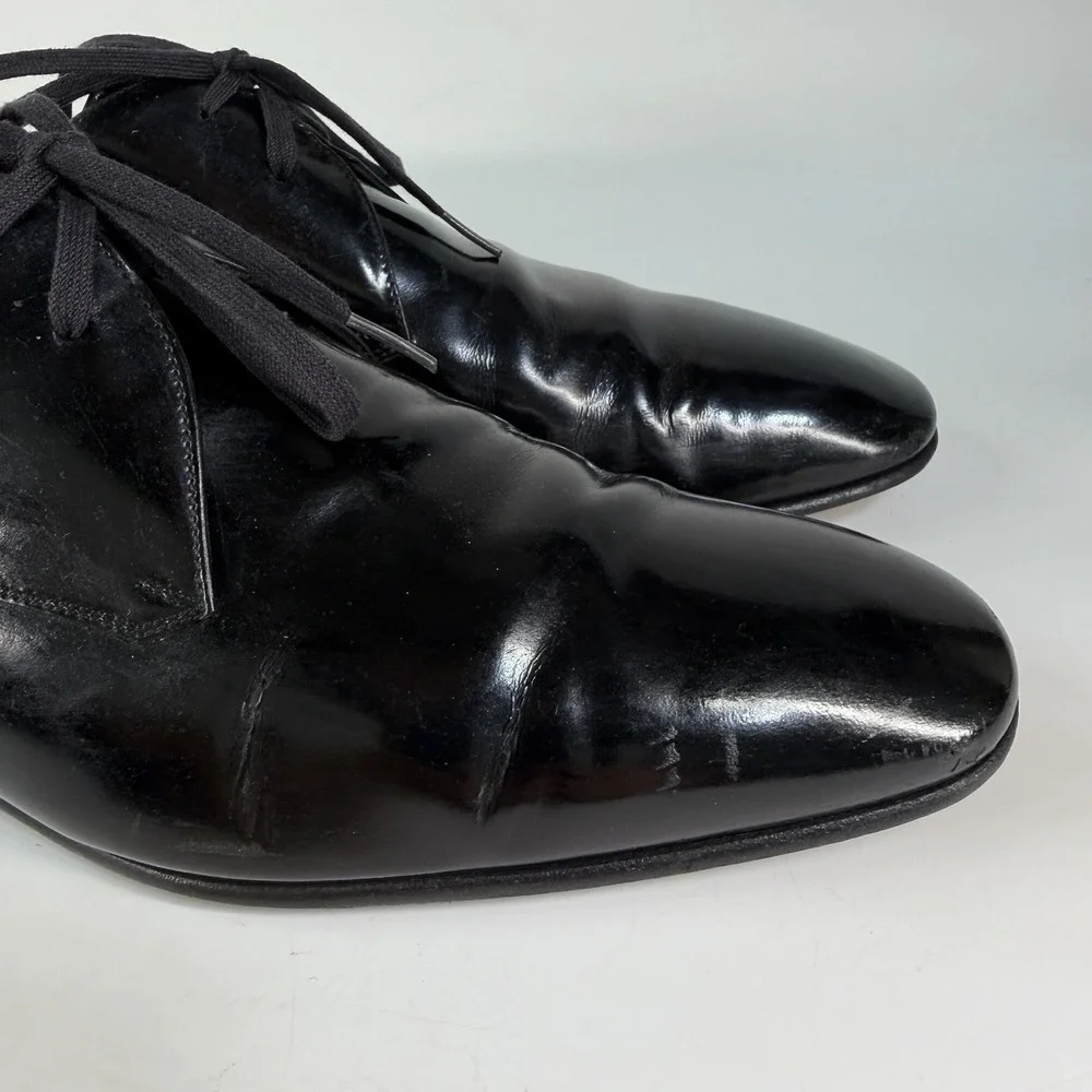Ferragamo Tuxedo Shoes Mens 9 EE Patent Leather Oxford Formal Dress Lace Opera